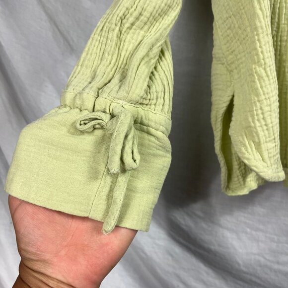 Lush Cotton Gauze Open Back Long Sleeve Top Womens S Chartreuse Boho Cottage - Picture 4 of 12